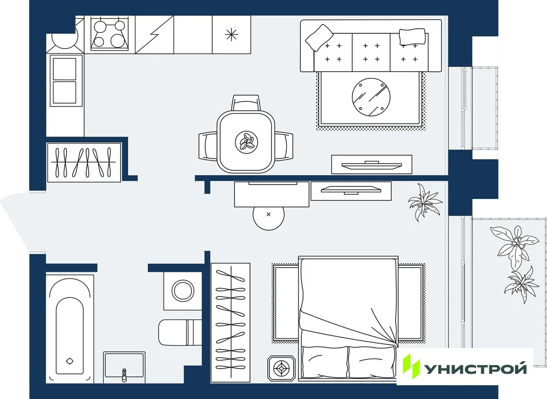 Планировка 1-комн. квартира, 35.52 м² ЖК «ГРАНД БЕРЕГ»