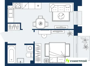 Планировка 1-комн. квартира, 35.52 м² ЖК «ГРАНД БЕРЕГ»