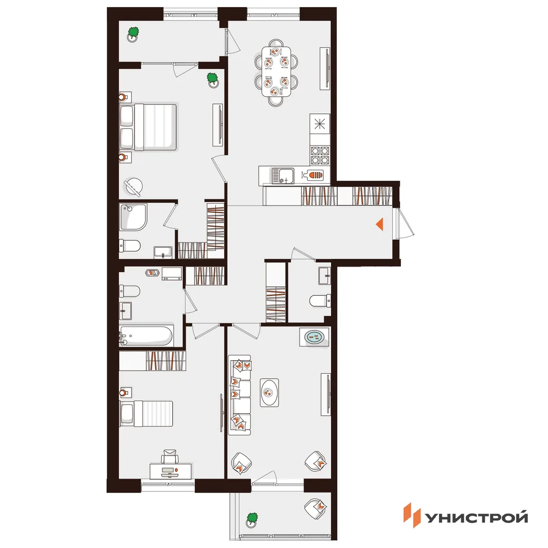Планировка 3-комн. квартира, 91.03 м² ЖК «Лисино»
