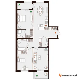 Планировка 3-комн. квартира, 91.03 м² ЖК «Лисино»