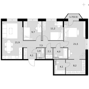Квартира 4-комн. квартира, 96.7 м² ЖК «Фриссон» Фото 1 Квартира 4-комн. квартира, 96.7 м² ЖК «Фриссон» Фото 1
