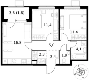 Квартира 2-комн. квартира, 57.1 м² ЖК «1-й Химкинский» Фото 1 Квартира 2-комн. квартира, 57.1 м² ЖК «1-й Химкинский» Фото 1