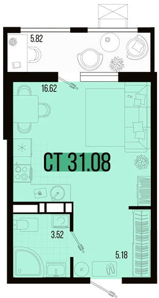 Планировка Студия, 28.2 м² ЖК «Цветной бульвар»