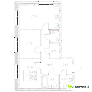 Планировка 2-комн. квартира, 65.96 м² ЖК «Statum»