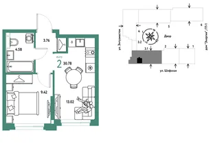 Планировка 2-комн. квартира, 30.78 м² ЖК «Страна.Энтузиастов»