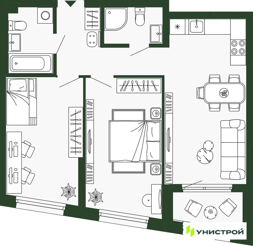 Планировка 2-комн. квартира, 67.7 м² ЖК «Парковый квартал 2.0»
