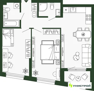 Планировка 2-комн. квартира, 67.7 м² ЖК «Парковый квартал 2.0»