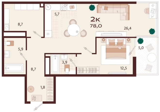 Планировка 2-комн. квартира, 78 м² ЖК «Роялта» Планировка 2-комн. квартира, 78 м² ЖК «Роялта»
