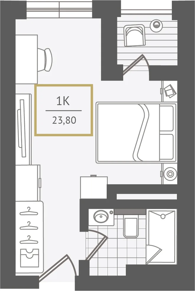 Планировка Студия, 24.1 м² ЖК «Гостиничный комплекс Greenmont»