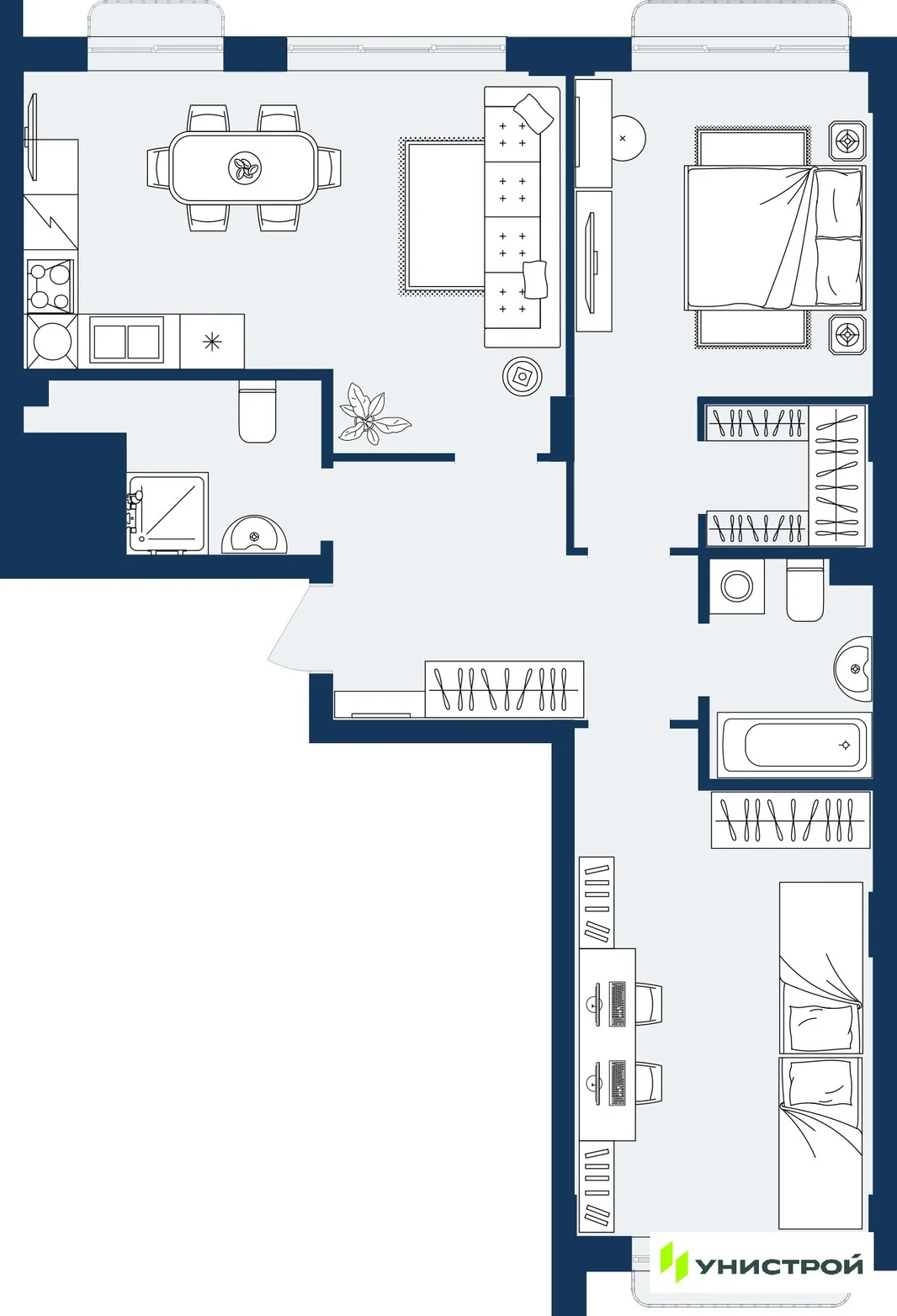 Планировка 2-комн. квартира, 73.69 м² ЖК «ГРАНД БЕРЕГ»