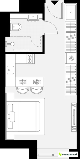 Планировка 1-комн. квартира, 25.75 м² ЖК «YES Горки»