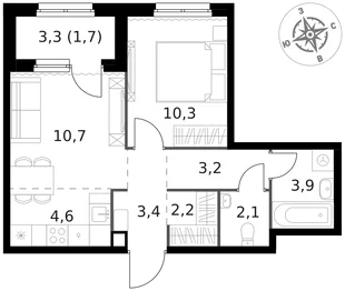 Квартира 2-комн. квартира, 42.1 м² ЖК «1-й Химкинский» Фото 1