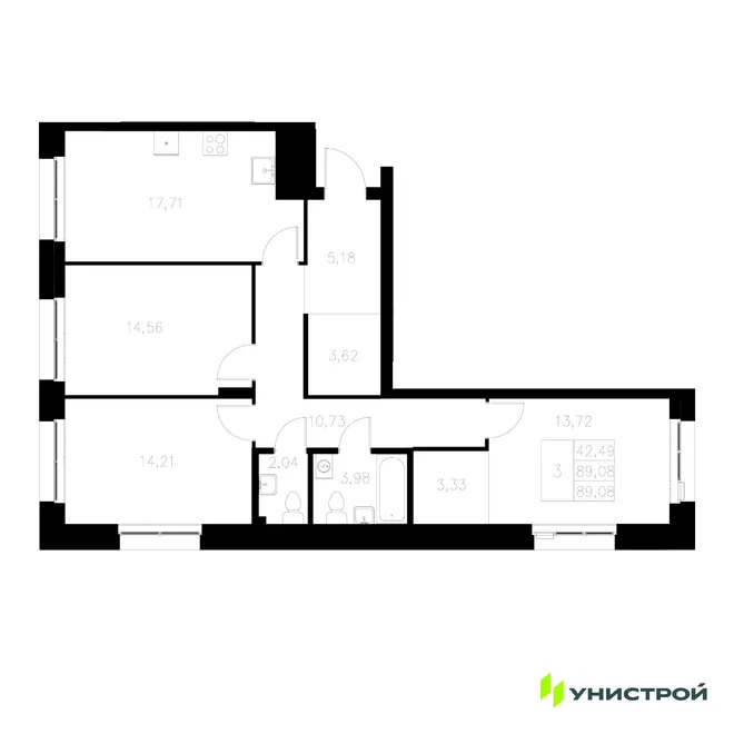 Планировка 3-комн. квартира, 89.08 м² ЖК «Statum» Планировка 3-комн. квартира, 89.08 м² ЖК «Statum»