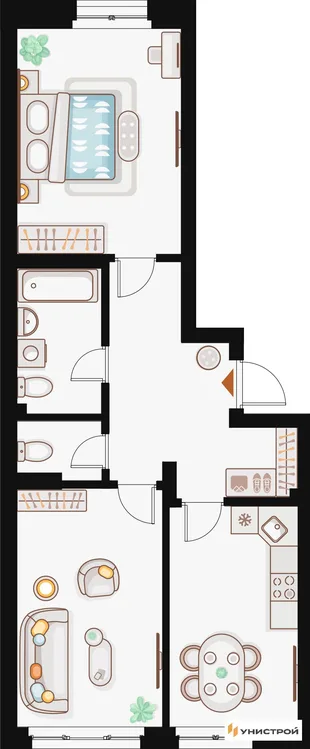 Планировка 2-комн. квартира, 66.21 м² ЖК «Жилой кластер Q на Кулагина»