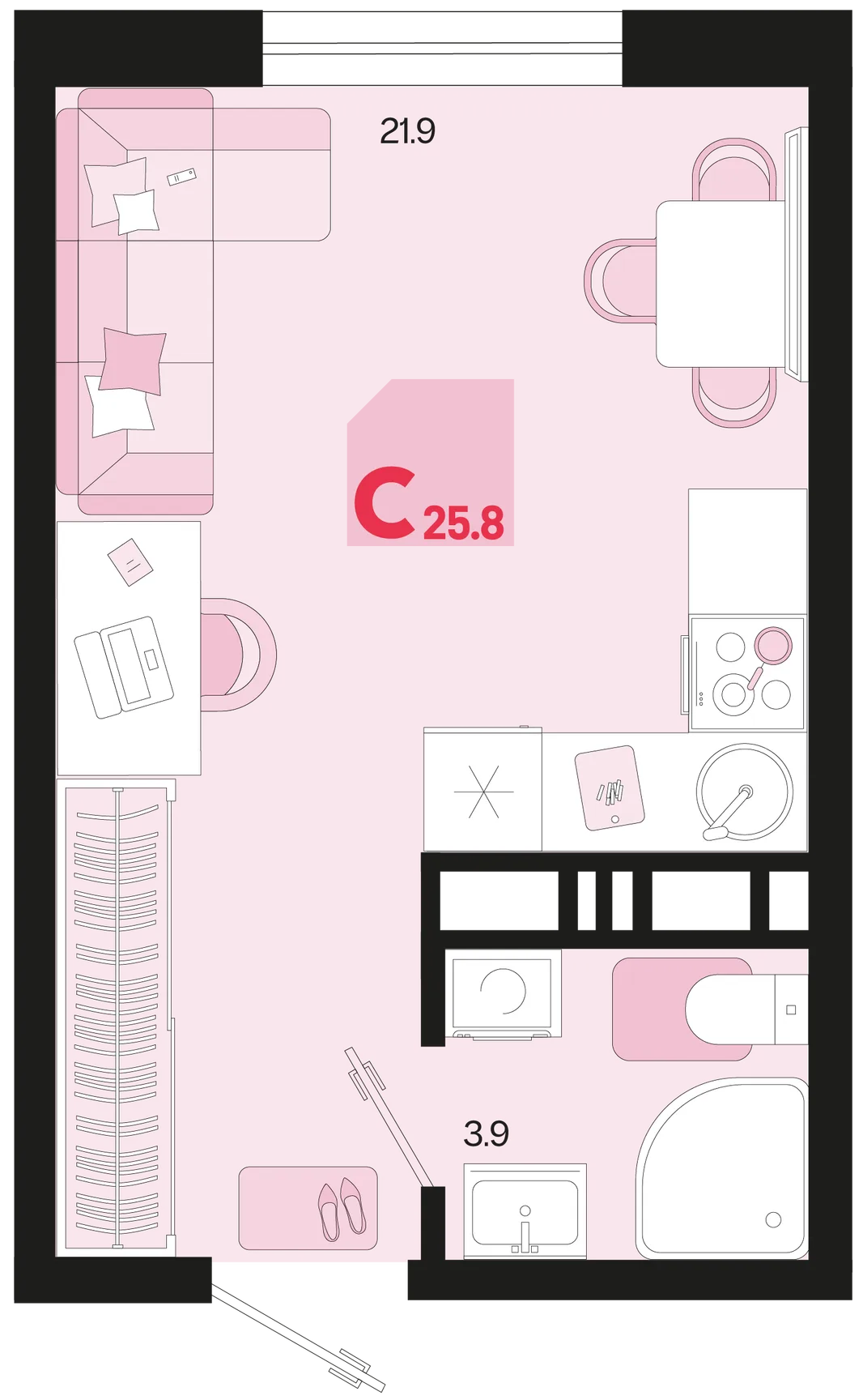 Планировка Студия, 25.8 м² ЖК «Первое место»