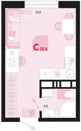 Планировка Студия, 25.8 м² ЖК «Первое место»