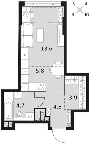 Квартира Студия, 32.8 м² ЖК «Rotterdam» Фото 1 Квартира Студия, 32.8 м² ЖК «Rotterdam» Фото 1