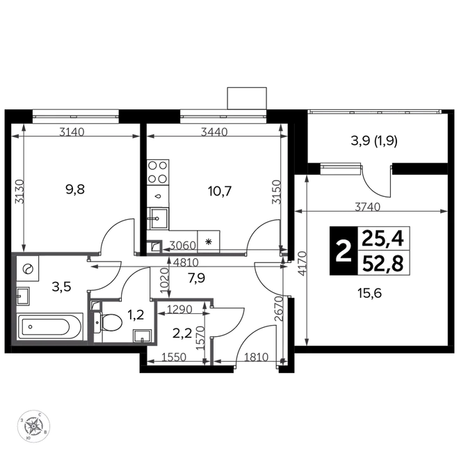 Планировка 2-комн. квартира, 53 м² ЖК «Южная Битца» Планировка 2-комн. квартира, 53 м² ЖК «Южная Битца»