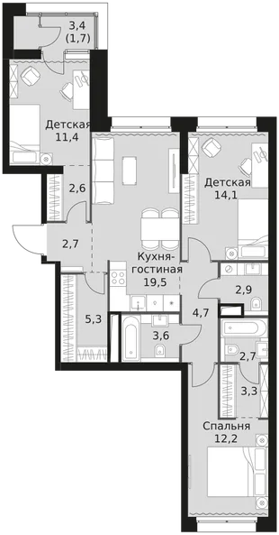 Квартира 3-комн. квартира, 86.7 м² ЖК «Sky Garden» Фото 1 Квартира 3-комн. квартира, 86.7 м² ЖК «Sky Garden» Фото 1