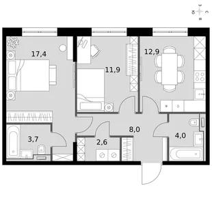 Квартира 2-комн. квартира, 60.5 м² ЖК «Фриссон» Фото 1 Квартира 2-комн. квартира, 60.5 м² ЖК «Фриссон» Фото 1