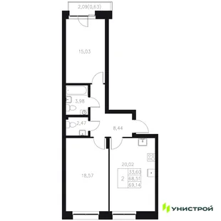 Планировка 2-комн. квартира, 69.14 м² ЖК «Statum»