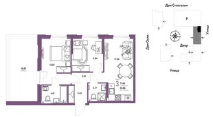 Планировка 3-комн. квартира, 71.49 м² ЖК «Европейский берег 2.0»