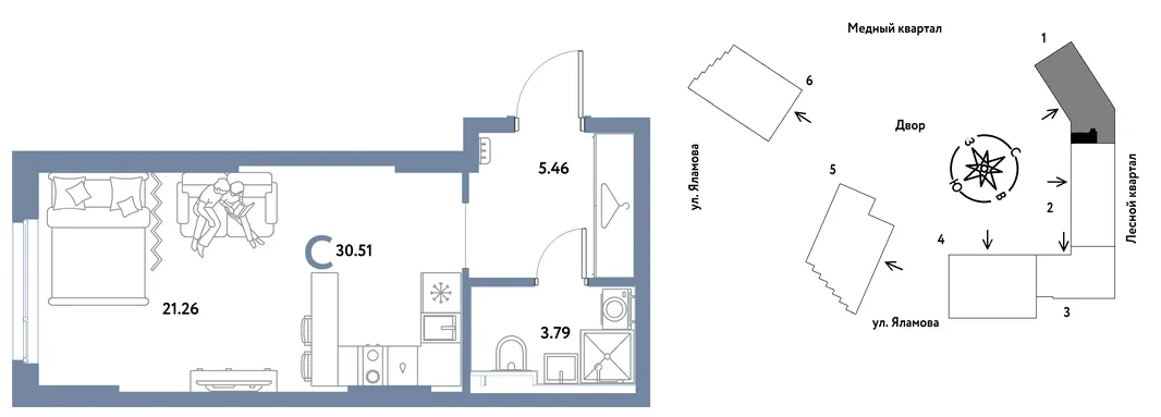 Планировка Студия, 30.51 м² ЖК «Сибирский сад»