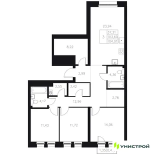 Планировка 3-комн. квартира, 104.01 м² ЖК «Statum»