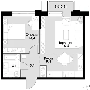 Квартира 2-комн. квартира, 49.2 м² ЖК «Флагман» Фото 1 Квартира 2-комн. квартира, 49.2 м² ЖК «Флагман» Фото 1