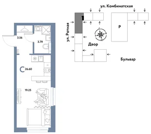 Планировка Студия, 26.47 м² ЖК «Уральский сад»