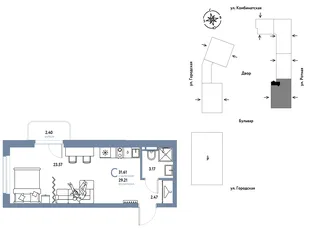 Планировка Студия, 31.61 м² ЖК «Уральский сад»